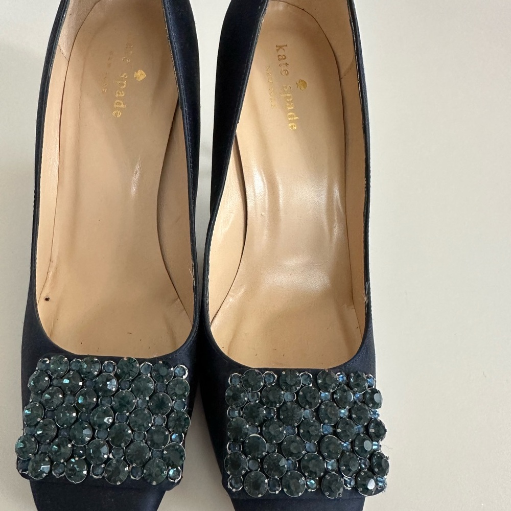 Kate Spade Navy Heels with Crystal Embellishments